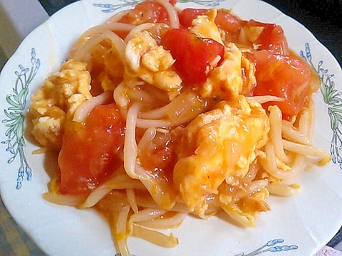 卵ともやしとトマトの甘酢あんかけ炒め＆丼